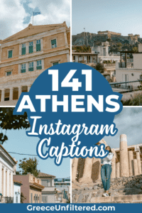 Pinterest collage of photos of Athens. Text overlay says "141 Athens Instagram captions."