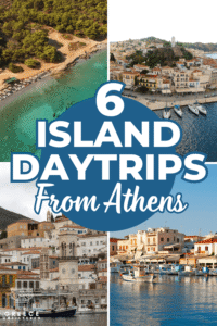 6 island day trips from Athens featuring Greek island beaches, harbors, and waterfront towns