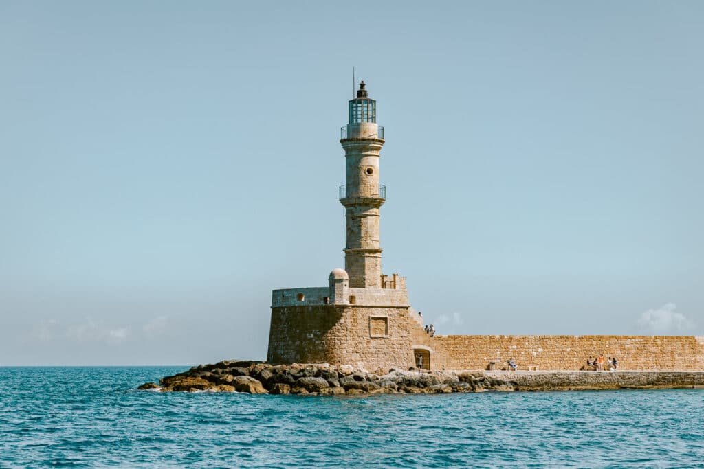 Lighthouse at the old Venetian harbor in Chania, Crete.